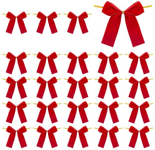 MiOYOOW 24PCS Valentine's Day Bow Ornaments, 3.35inch Soft Lightweight Bow Tree Toppers with Back Wire for Tree Decorations, Holiday Home Party Decor