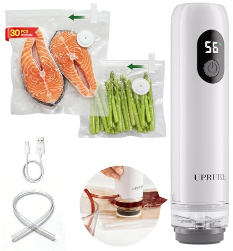UPRUBE Compact Vacuum Sealer for Food, Drainage Tube, Wet Food, 30 Bags