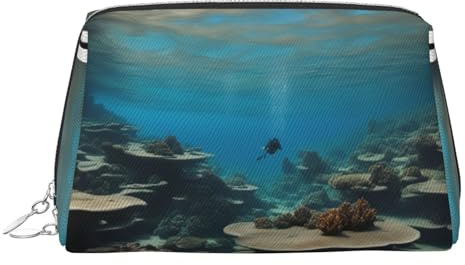Underwater Ocean View Print Small Portable Makeup Bag, Zipper Cosmetic Pouch for Travel & Daily Use