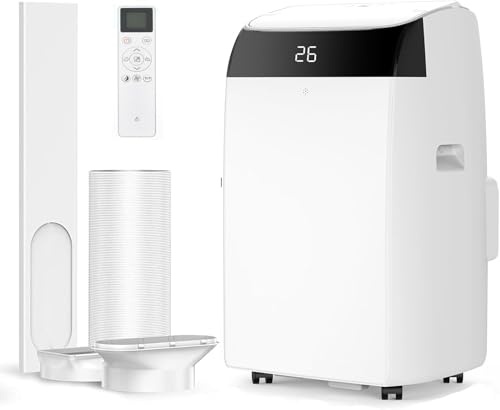 12000 BTU Portable Air Conditioner, 5-in-1 Air Conditioning Unit Cools, Dehumidifies & Fans, Energy Saving Mobile AC with 24H Timer, Sleep Mode, Window Kit for Rooms up to 550 Sq Ft [Energy Class A]