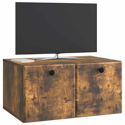 vidaXL Wandmontierter TV-Schrank 59,5 x 41 x 30 cm Geräucherte Eiche, Wohnzimmeraufbewahrung, moderner Schrank, Wand-TV-Ständer, rechteckiges Design, viel Platz, praktische Möbel