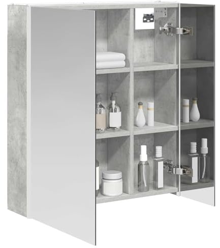 vidaXL Badezimmerspiegelschrank Beton Grau 63,5 x 15,5 x 70 cm, Stylischer Badezimmeroberfläche, Wandspiegel, Cooles Stauraum, Moderne Vanity, anpassbare Beleuchtung, Platz sparen