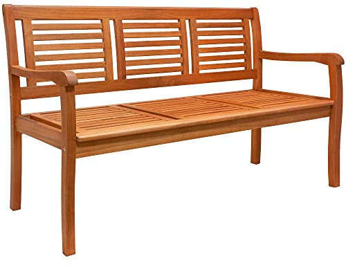 Casaria® Gartenbank Wetterfest Holz FSC®-Zertifiziert 480kg Belastbar 3-Sitzer Armlehne Rückenlehne 153x60cm Garten Balkon Holzbank Eukalyptus Braun