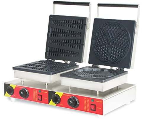 CGOLDENWALL NP-561 Commercial Waffle Making Machine Pine-shaped/Heart-shaped Waffle Iron Maker Non-stick Waffle Toaster Double-headed Waffle Baker Electric Muffin Machine Belgian Waffle Stove (220V)