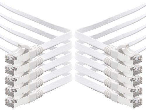 1aTTack.de 7.5m - weiß - 10 Stück CAT.7 Gigabit Ethernet LAN Flachband Flachbandkabel (RJ45) Netzwerkkabel Rohkabel (10Gbit/s) Verlegekabel Flach Slim kompatibel zu Cat.5 - Cat.5e - Cat.6