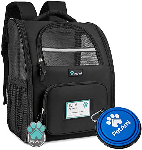 PetAmi Hunderucksack für kleine große Katze, Haustier, Welpen, belüfteter Haustier-Wanderrucksack, Reisetasche, von Fluggesellschaften zugelassener Katzenrucksack, Sicherheits-Rückenstütze, Camping,