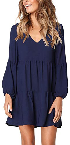 Amoretu Women's Long Sleeve Tunic Dress Loose Casual Swing Shift Mini Dress, Summer, Fall, 2025 (Navy, XXL)
