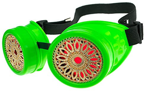 MFAZ Morefaz Ltd Schutzbrille Schweißen Sonnenbrille Welding Cyber Goggles Steampunk Goth Round Cosplay Brille Party Fancy Dress (Neon Green Design)
