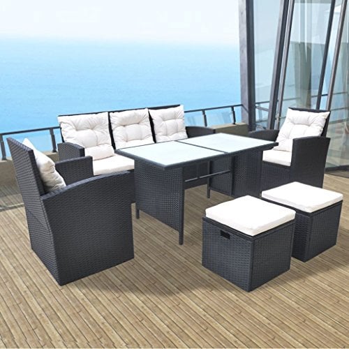 Tidyard 18-teilig Gartengarnitur Poly Rattan Sitzgruppe Gartengruppe Essgruppe mit Sitzpolster PE-Rattan Lounge Set Garten Terrasse Sitzgarnitur Schwarz