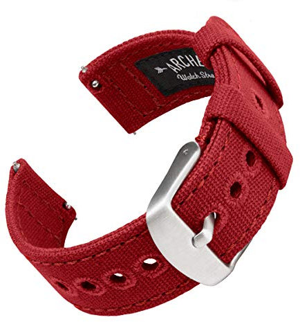 Archer Watch Straps - Canvas Uhrenarmbänder mit Schnellverschluss (Karminrot, 20mm)