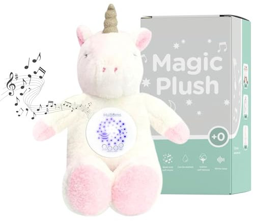 HuBorns - Peluche Veilleuse Bébé Musicale et Lumineuse avec Machine Bruit Blanc Bebe, Veilleuse Bruit Blanc Bebe avec 15 Mélodies, Parfait comme Cadeau Naissance Fille et Cadeau Naissance Garcon