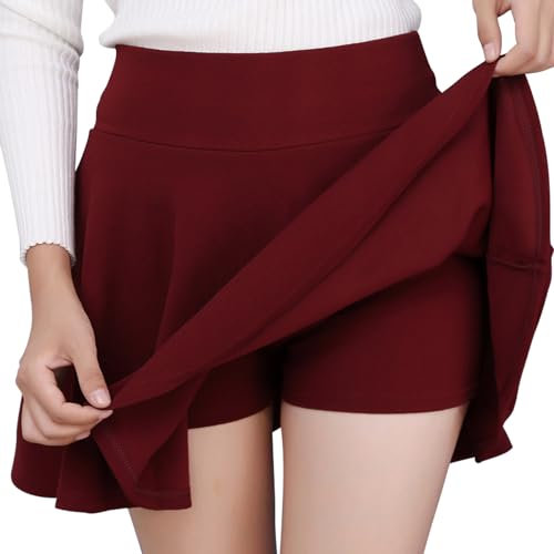 DJT Damen Mädchen Basic Solid Dehnbaren Informell Mini Skater Rock mit Shorts Jujube 3X-Large