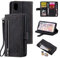 EYZUTAK Wallet Phone Case for iPhone XR, Retro Matte 9 Card Holder Slots Zipper Pocket Case PU Leather Magnetic Closure Kickstand with Wrist Strap Shockproof Folio Flip Case - Black