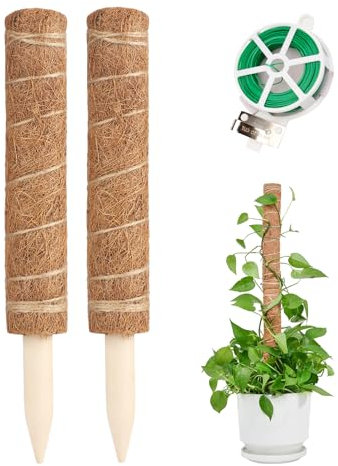 KINGLAKE Rankhilfe Monstera, 2 Stück 40CM Kokosstab Monstera, Stab für Monstera mit Zubehör, Moosstab Pflanzen Kletterhilfe-Mit 30m pflanzendraht mit Allesschneider