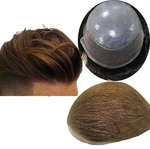 Echthaar Toupet für Männer Haarteile NLW Europäisches Echthaar Ersatzsystem Echthaar PU Haut mit Spitze vorne Toupet natürliche Haarlinie10x8 (#4 Medium Brown)