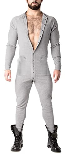 Muscle Alive Maillot Onesie Henley à Manches Courtes pour Hommes Super Confortable en Coton Extensible Ramper