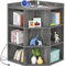 Aheaplus Eckschrank, Eckaufbewahrung mit Steckdose & LED-Lichtern, Holzregal Eckregal, Bücherregal mit 9 Würfeln für Schlafzimmer, Wohnzimmer, Spielzeugaufbewahrung für kleinen Raum, Graue Eiche