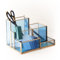FONDAZZA 5-Compartment Desk Organisers and Accessories for Home Office Supplies, Blue Glass with Gold Brass Trim Office Décor, Pen Holder, Makeup Brush Holder