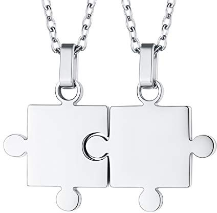 U7 Stainless Steel Puzzle for 2 Pieces Jigsaw Pendant Necklace, Cat/Tree of Life/Heart-Shaped, Customizable, Yin Yang Necklaces Jewellery Gift for BFF/Couple/Friend/Family, Send Gift Box