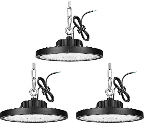 BELOEE UFO 150W Industrielampe(3 Stück), 6500K 15000LM LED Werkstattlampe, IP65 Garagenlampe, LED Hallenstrahler für Fabriken, Logistikzentren, Turnhallen, Supermärkte