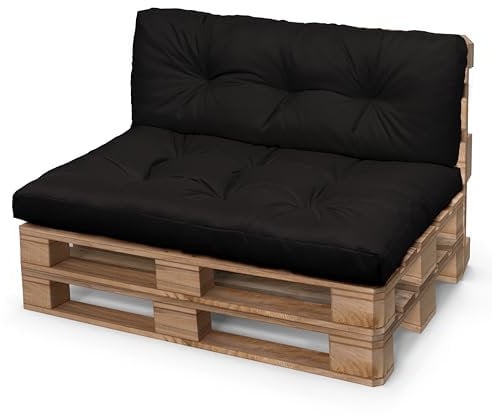 Palettenkissen 120 x 80 Wasserdicht - Europaletten Sitzkissen set Outdoor - Rückenkissen zum Garten - Perfekte Kissen für Palettenmöbel - Schwarze Farbe - UV-beständiges Material mit OEKO-TEX