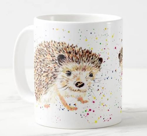 Vixar Tasse mit Motiv Igel, Motiv: britische Tierwelt, handbemalt, Aquarellkunst, farbige Tasse, Geschenk, Geburtstag, Arbeit, Büro, Weihnachten, Tee, Kaffee (weiß)