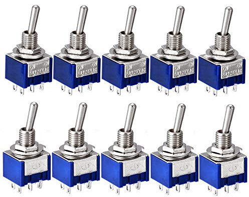 10 Stück Kippschalter 6A 125VAC 6 Pins 2 Positionen ON-ON DPDT Einrastender Kippschalter