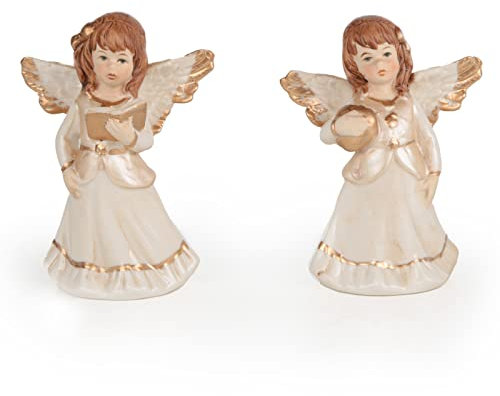 Logbuch-Verlag 2 Engel Figuren Schutzengel Weihnachten Deko Geschenk 10 cm beige Creme goldfarben