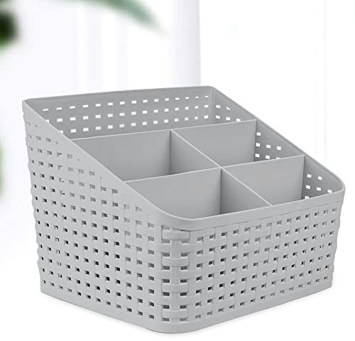QUCUMER Kosmetik Aufbewahrungskorb Organizer Rattan Aufbewahrungshalter mit 5 Fächern Kunststoff Make up Aufbewahrung Desktop Organizer Kosmetik Multi-Grid Aufbewahrungsbox für Schreibtisch Büro