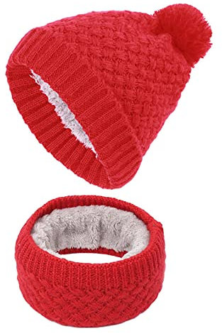Zhiyao Mütze Schal Set Unisex Beanie Mütze Bommelmütze Winter Stretchy Warm Knit Beanie Cap Elastischer Halswärmer - Passgenau Knit Hat für Damen Herrn Mädchen Jungen Erwachsene Kinder