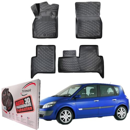 Trimak Passgenau 3D Fussmatten Auto Kompatibel mit Renault Scenic 2 Gen 2003-2008 Auto Zubehör 1. und 2. Reihe Gummimatten Autos TPE Allwetter Geruchlos rutschfest Vorne & Hinten Schwarz