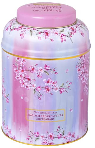 New English Teas Boîte à thé aquarelle en fleur de cerisier avec 240 sachets de thé anglais