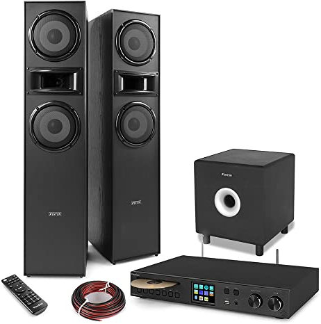 Audizio Floor Speaker System with SHF700B Tower Speakers, 10 Active Subwoofer, DAB+ Radio, CD Player, Bluetooth Streaming & Spotify Connect - Home HiFi Stereo Audio Entertainment Package