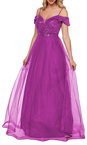 HPPEE Vestido de invitada de boda, sin mangas, tirantes delgados, hombros descubiertos, elegante, longitud hasta el suelo, vestidos de dama de honor para jóvenes, fucsia, 22 Más