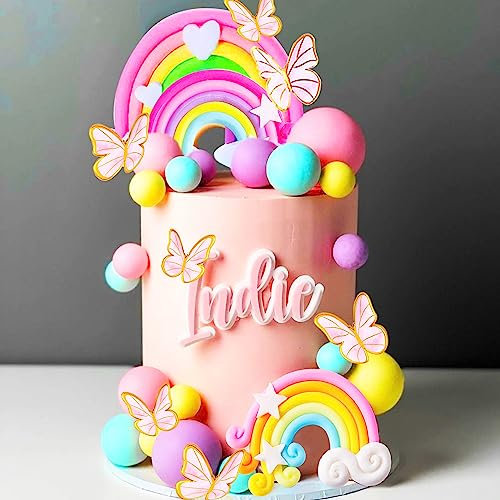 JeVenis 33 Rainbow Unicorn Cake Decorations - Boho Girls Birthday, Baby Shower Cake Decor