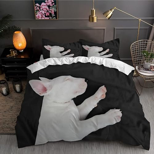 DAZIBY Bettwäsche 135x200 Kinder WeißEr Bullterrier Bettwäsche-Sets 3D Drucken Kinderbettwäsche 135x200 mit ReißVerschluss, Bettbezug 135 x 200 + 2 Kissenbezug 80x80 für Mädchen Junge