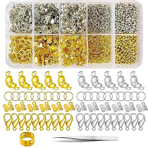 Xerteam 2300 Stück Schmuckherstellung Set, DIY Schmuckherstellung Zubehör mit Pinzette, Ösenöffner für DIY Bastelbedarf und Reparatur Halskette, Armband, Ohrringe (Silber und Gold)