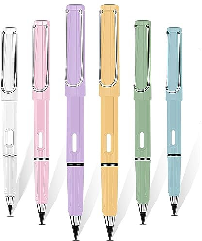 IOSPKKIO® 6 Stück ewiger Bleistift, ewige tintenlose Bleistifte, Infinity Pencil Magic Pencils, zum Schreiben von Kuns, tragbarer wiederverwendbarer löschbarer Schreibstift 6 Farben