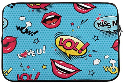Laptop Sleeve Comic Speech Bubbles And Female Lips Briefcase Bag Anti-Scratch With Zipper Notebook Protective Bag, For Laptop Computer, Notebook, 15In