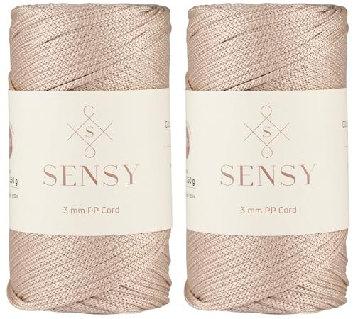 Sensy Premium 3 mm 120 Meter Polyester-Seil, Polypropylen-Kordel, Makramee-Seil, Häkeltaschen-Kordel, Häkelgarn, Geschenk für Stricker (Latte)