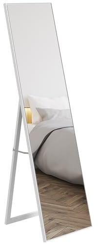 HOMCOM Miroir rectangulaire sur Pied Miroir de Sol pour vestiaire Salon Salle de Bain Couloir - 40 x 47 x 147 cm - Blanc