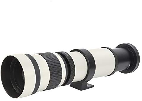 Lente, superzoom 420‑800 mm Teleobjetivo, Teleobjetivo para fotografía de cámara F8.3‑16 lente de enfoque manual duradera para soporte EF-S Presentador de cámara (blanco)