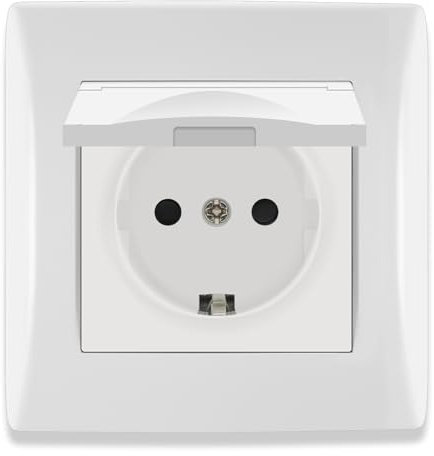 BSEED Steckdose mit wasserdichter Abdeckung, unterputz Steckdose mit Steckklemme, Schuko Steckdose 1 Fach mit PC Rahmen, Einbausteckdose 16Amp, Schutzkontakt Wandsteckdose Küchensteckdose Weiß - 80mm