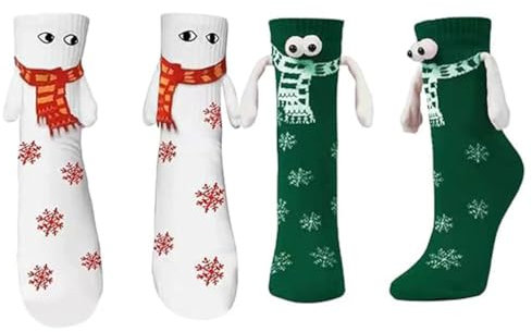 2 Paar Magnetsocken Winteredition, Christmas Hand in Hand Christmas Socks, Unisex Weihnachtssocken Christmas Socks, Lustige Magnetische Socken, Weihnachtssocken Crew Socken, Lustige Socken (Cotton, B)
