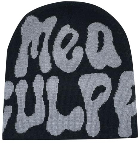 Herren und Damen Jacquard-Mütze, Buchstabenhut, warm, für Erwachsene, Strickmütze, Winter, Strickmütze, weiche Bündchen, modisch, lässig, warm, Streetwear, Teenager, Mädchen, Jungen, 16_Grau,