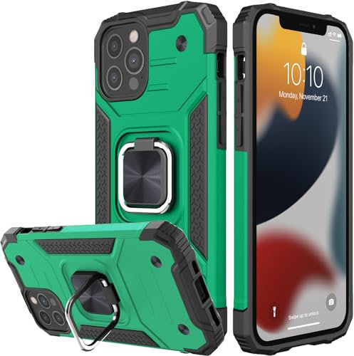 Honeyview ShockProof Case for iPhone 12 Pro Max with Ring Kickstand, Bumper Armour Phone Cover for Apple iPhone 12 Pro Max - Dark Green