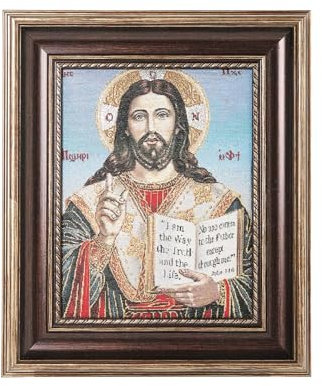 HZMAN Jesus-Malerei, Retro, handgefertigt, gewebt, orthodoxer Jesus, Bild, Poster, Wand-Tischrahmen für Wohnzimmer, Schlafzimmer, 30,5 x 25,4 cm