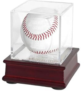 Baseball Vitrine mit Holzständer Baseball Halterung 8x8x8 cm Transparente Ball Display Box Baseball Aufbewahrungsbox für Einzelball Baseball Ständer