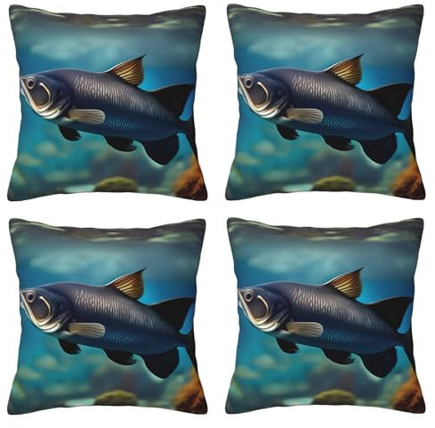 DRTGEDS Dekorativer quadratischer Kissenbezug für Sofa, Couch, Bett und Auto, Motiv: Subaquatic Wels, 45,7 x 45,7 cm