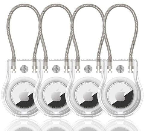 SCALLOP Airtag Holder with Wire Cable 4 Pack,Durable-Resistant-Secure Airtag Keyring,360°Protective AirTag Case Accessory for Keys, Key Ring,Luggage Compatible Apple Air tag